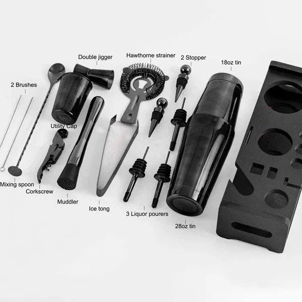 Melns kokteiļu šeikeru komplekts ar statīvu