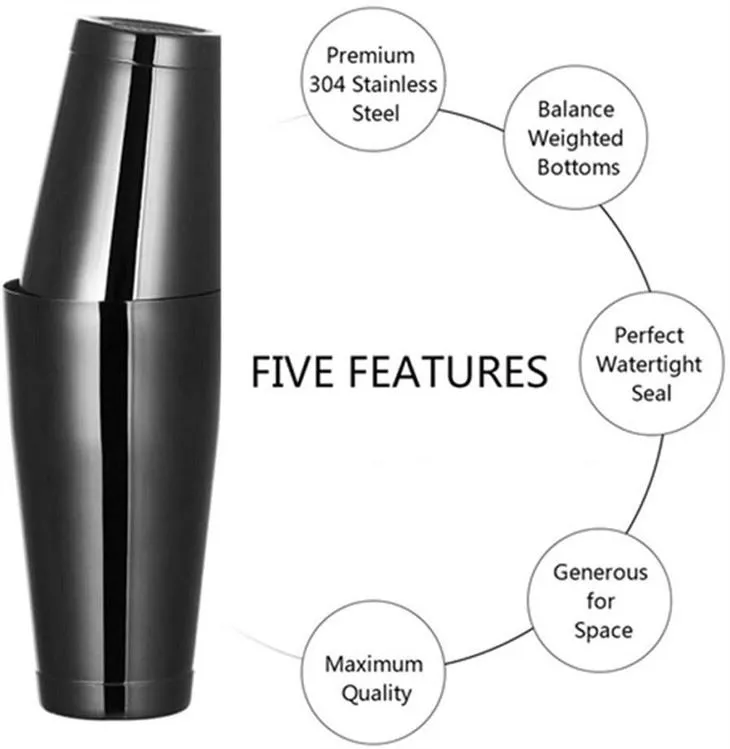 Melns nerūsējošā tērauda Bostonas kratītājs